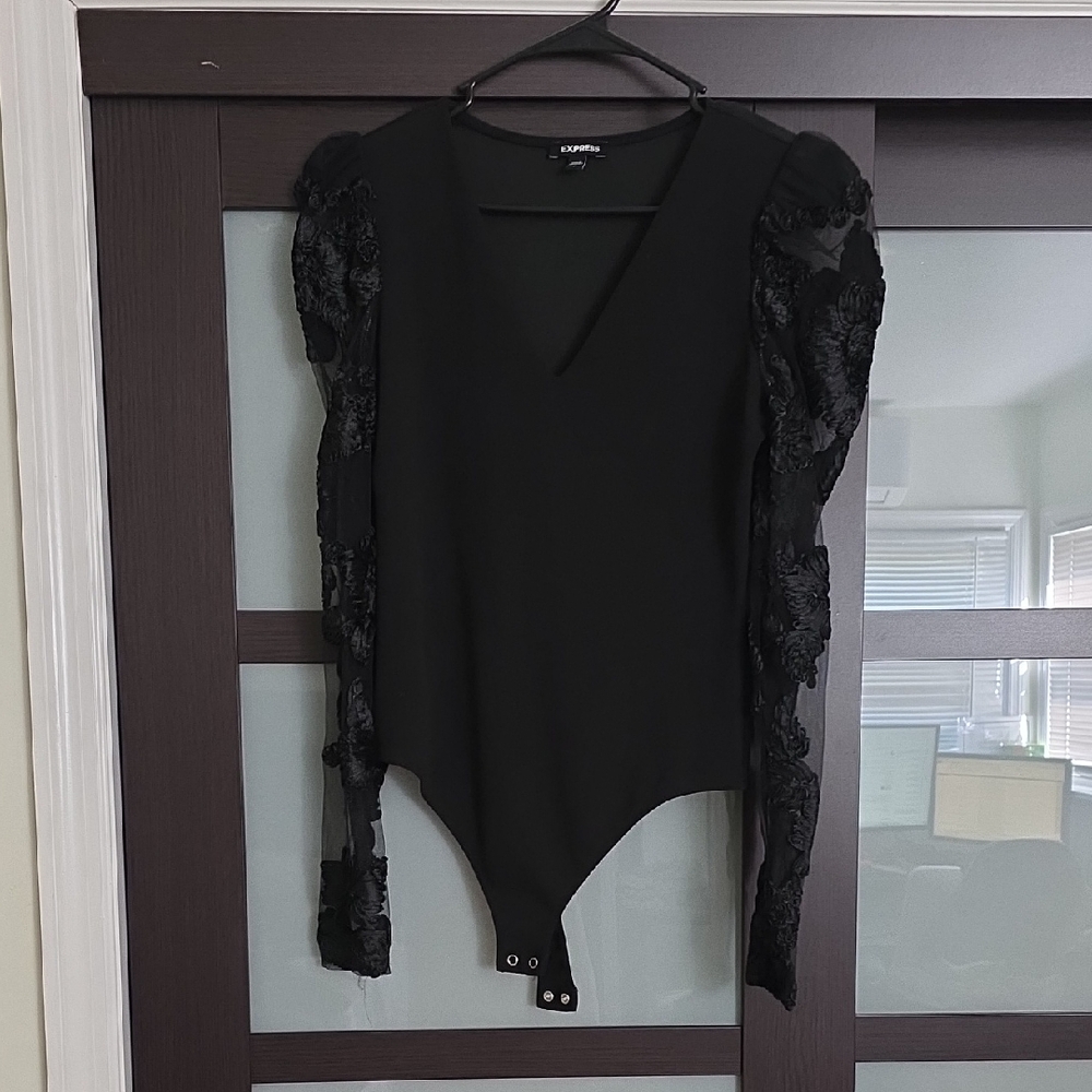 Express Black Lace Sleeve Bodysuit